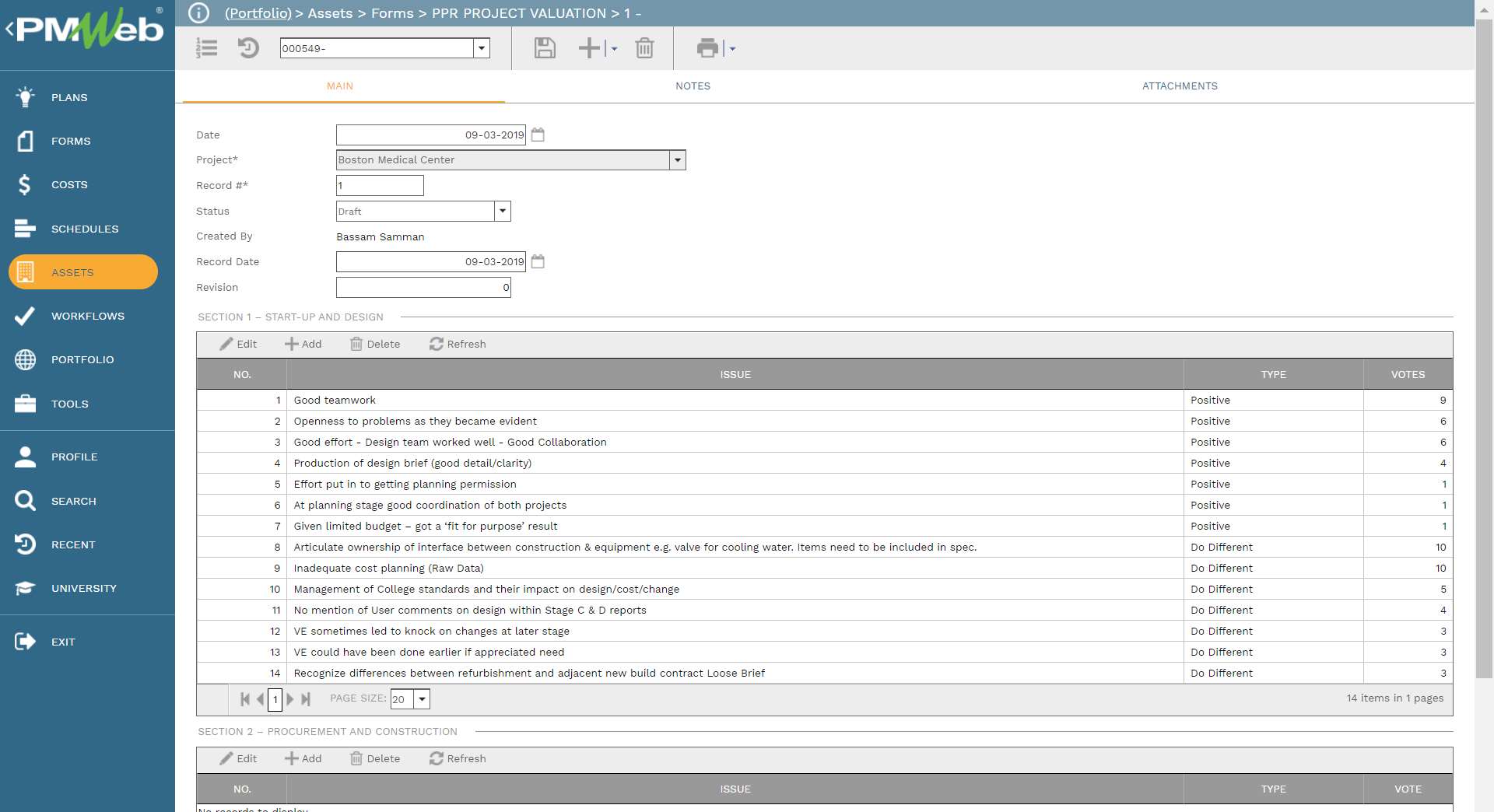 PMWeb 7 Assets Forms PPR Project Valuation 1
Main