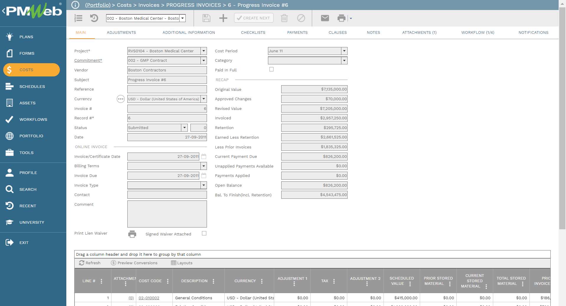 PMWeb 7 Costs Invoices Progress Invoices Progress Invoice 
Main FIDIC 2017