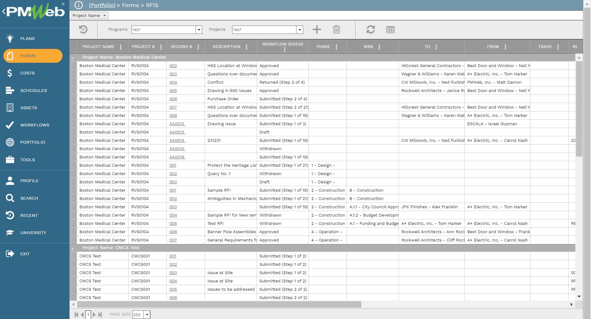 PMWeb 7 Forms RFIs 