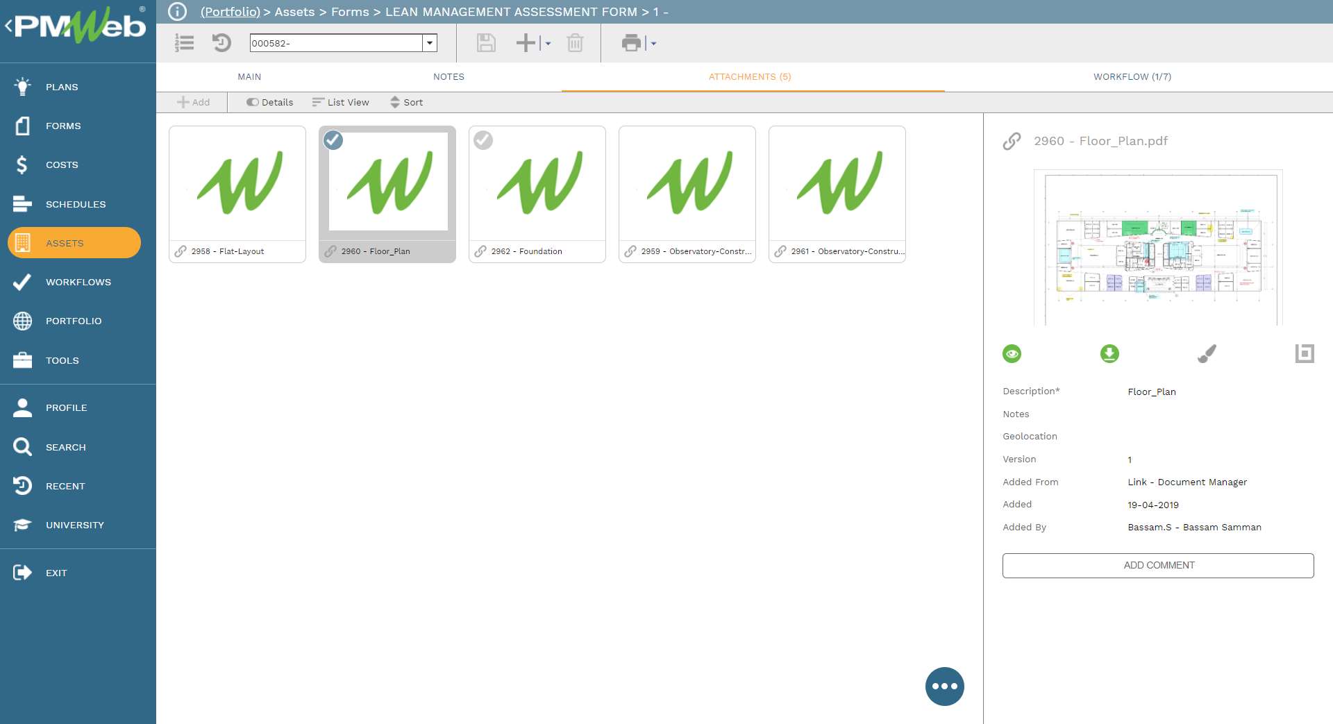 PMWeb 7  Assets  Forms Forms Lean Managment Assessment Form 
Workflow