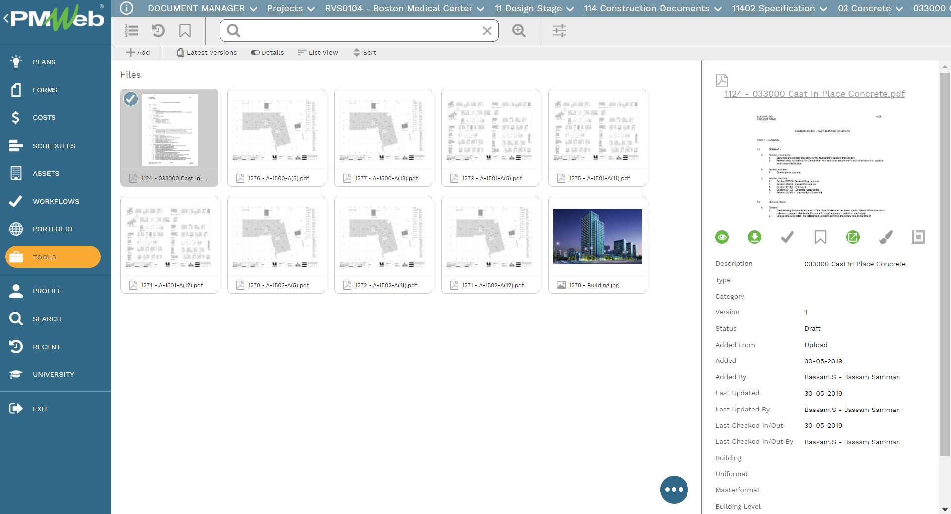 PMWeb 7 Document Manager Projects 
RVS0104 - Boston Medical Center 11 Design Stage 114 Construction Documents 11402 Specification 03 Concrete 