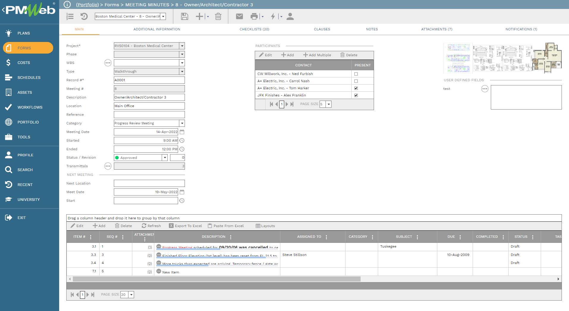 PMWeb 7 Forms Meeting Minutes 8 Owner /Architect/Contractor 3
Main