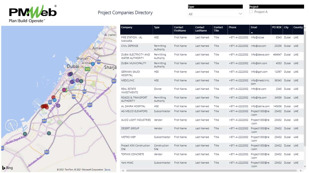 PMWeb Project Companies Directory 