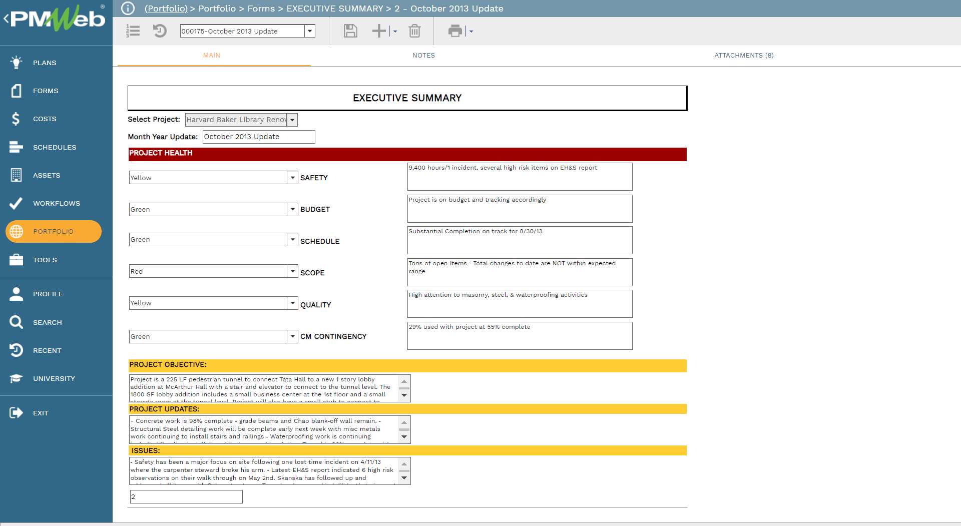 PMWeb 7 Portfolio Forms Executive Summary 2 October 2013 Update 
Main