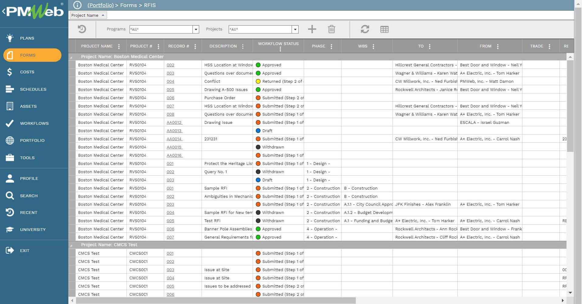 PMWeb 7 Forms RFIs 