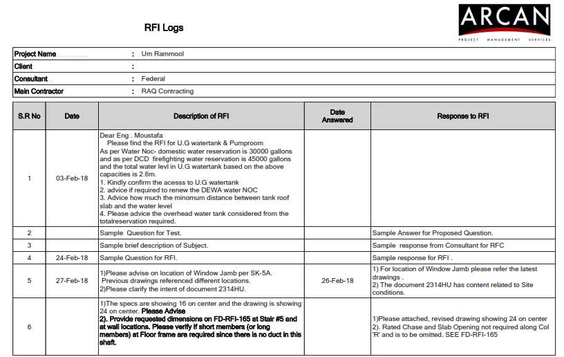 PMWeb 7 Form RFI Logs 