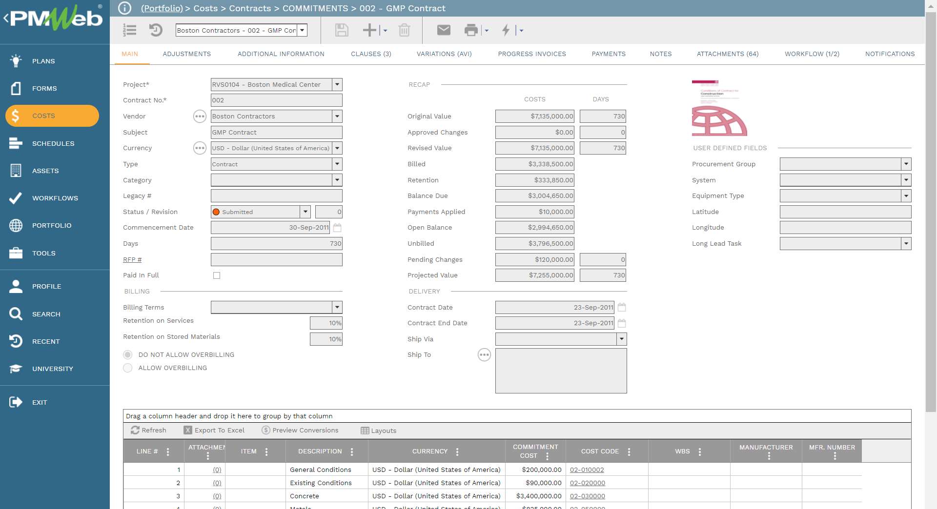 PMWeb 7 Costs Contracts Commitments 002 GMP Contract
Main