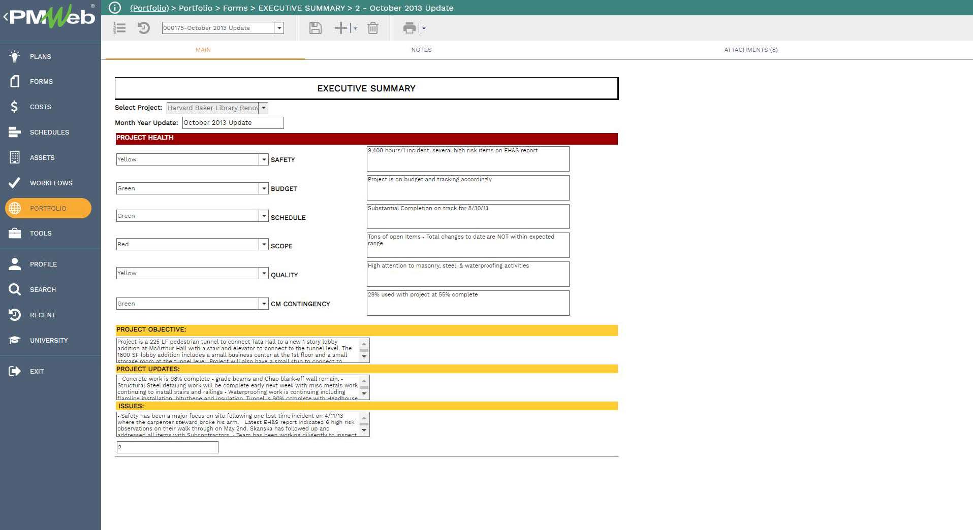 PMWeb 7 Portfolio Forms Executive Summary 2 October 2013 Update 
Main