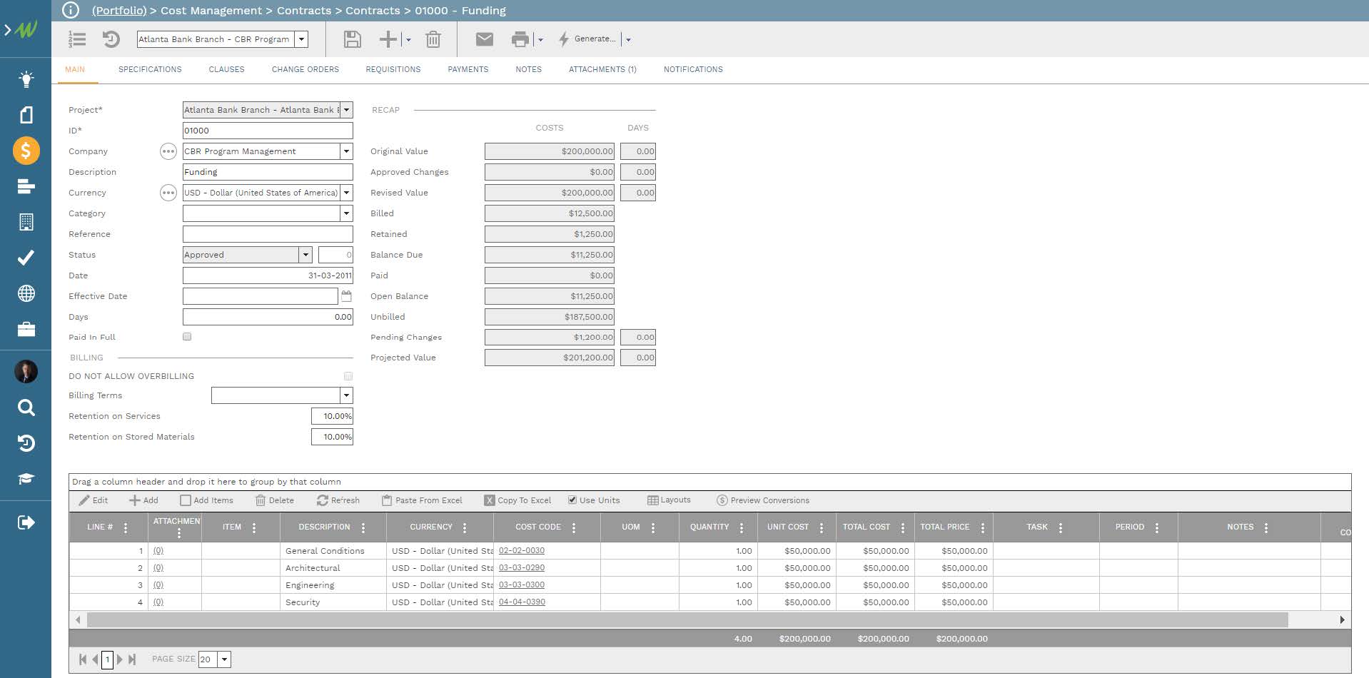 PMWeb 7 Cost Managment Contracts 01000 Funding 
Main