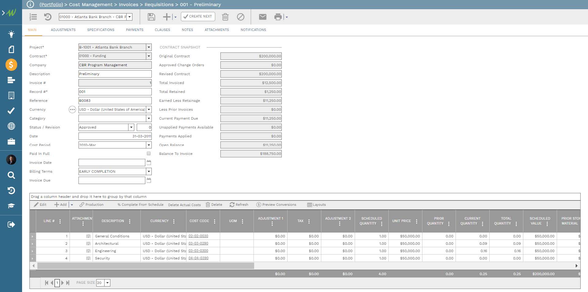 PMWeb 7 Cost Managment Invoices Requisitions 001 Preliminary 