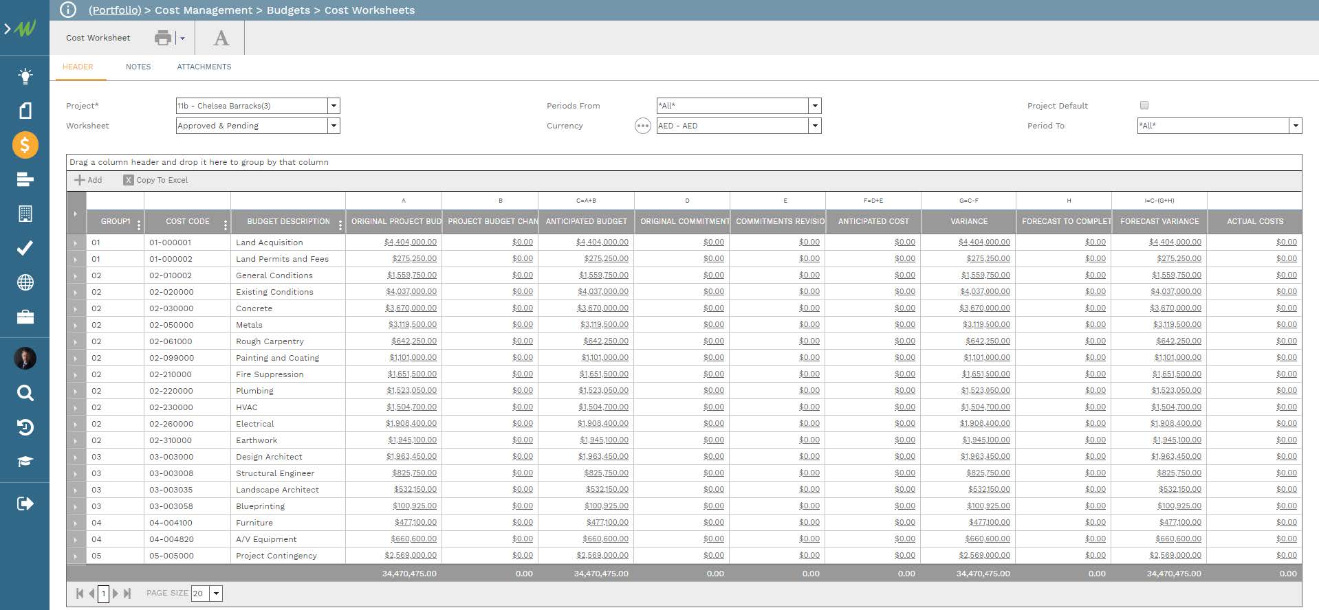 PMWeb 7 Cost Managment Budgets Cost Worksheets 
for tracking Project Funding