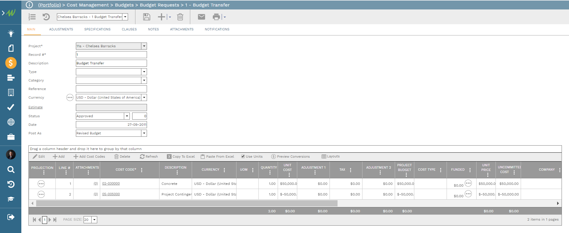 PMWeb 7 Cost Management Budgets Budget Request Requests 1 Budget Transfer 
Main