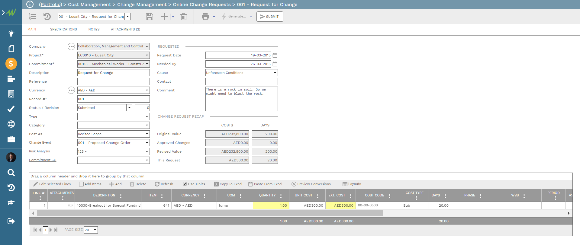 PMWeb 7 Cost Management Change Management Online Change Requests 001 Request For Change
Main