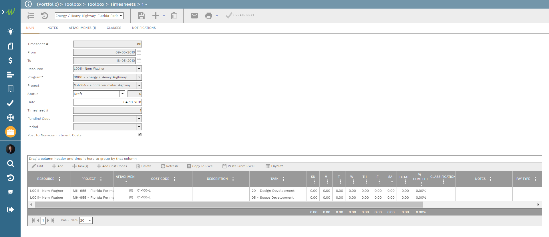 PMWeb 7 Toolbox Timesheets 1
Main