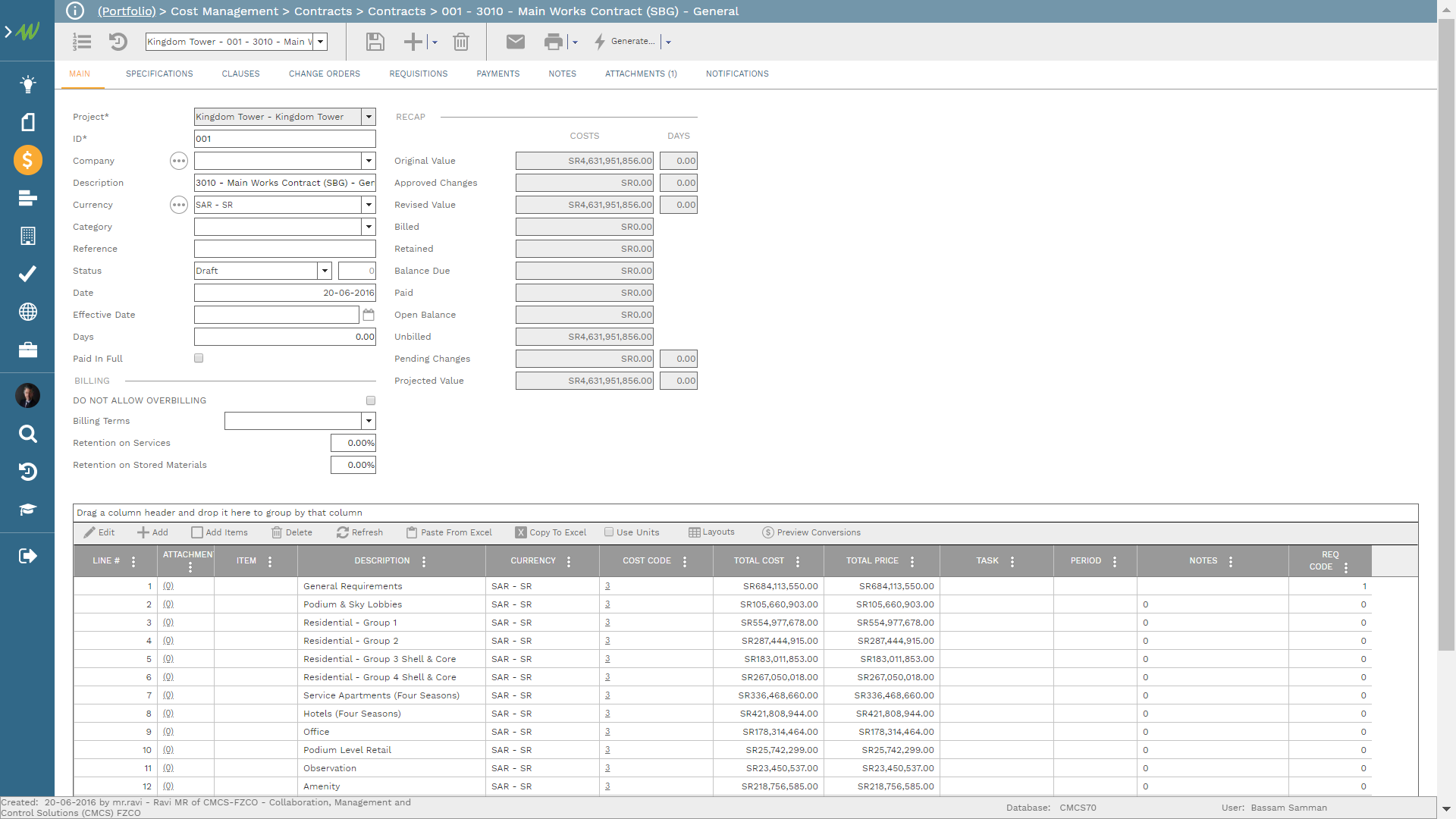 PMWeb 7 Cost Management Contracts 001 3010 Main Works Contract (SBG) - General 
Main