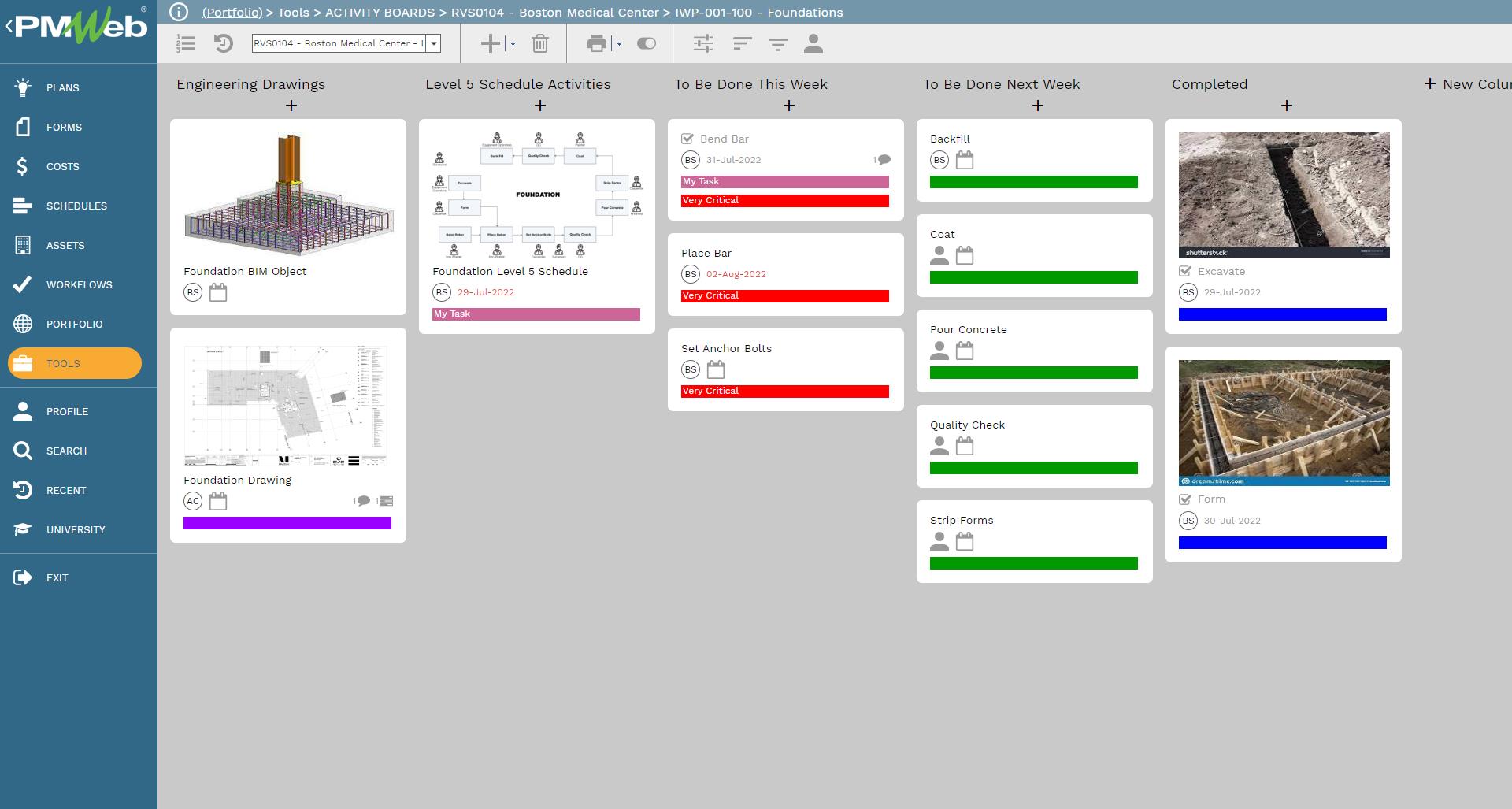 PMWeb 7 Tools Activity Board RVS0104 Boston Medical Center IWP-001-100- Foundation 