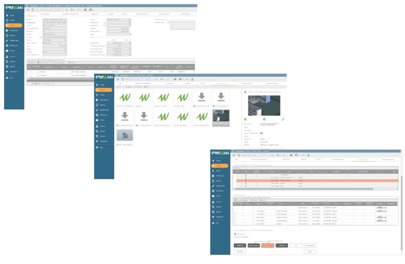 PMWeb 7 Cost Change Management 
Comitment CO Main
Forms RFIs 004 Conflict Attachments 
Workflow