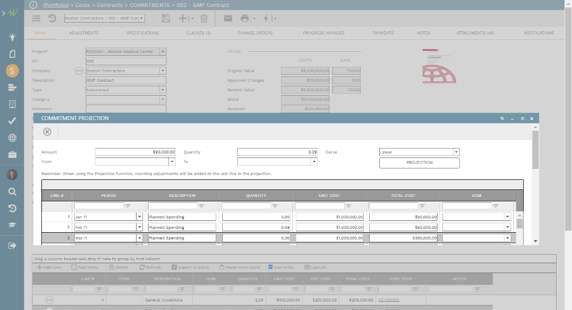 PMWeb 7 Costs Contracts Commitments 002 GMP Contract
Main
Commitment Projection