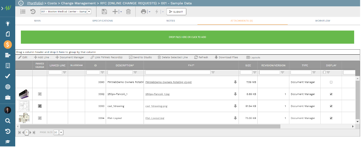 PMWeb 7 Costs Change Management RFC (Online Change Request) 001 Sample Data
Attachement 