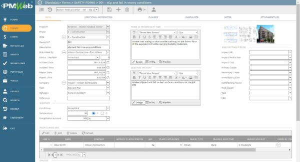 PMWeb 7 Forms Safety Forms 001 Slip and Fail in Snowy Condition  